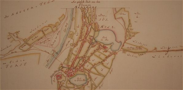 Ausschnitt aus der Chausseekarte Osterode - Scharzfeld von 1772 mit Ortslage Herzbergs